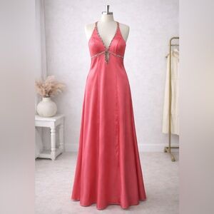 Cache Coral Pink Beaded Halter Evening Gown – Size 2XS